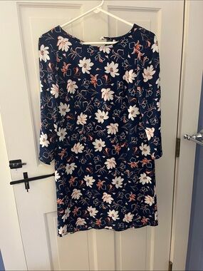 Floral Navy Long-Sleeve Shift Dress. Worn one time!